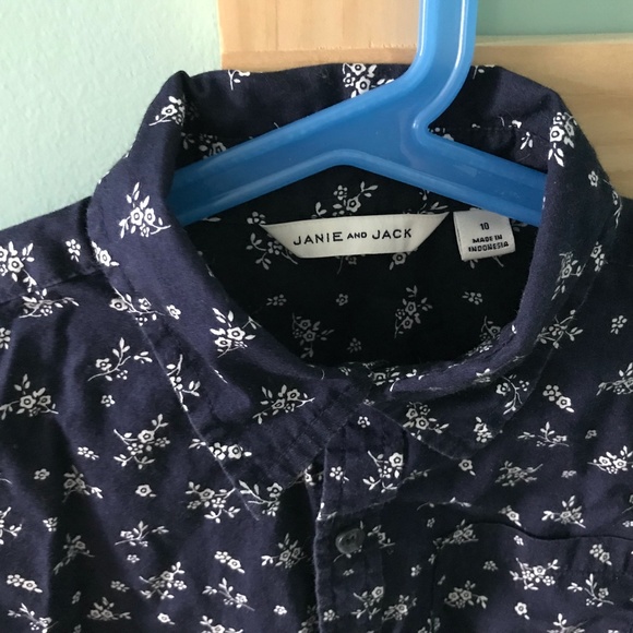 Janie and Jack Button Down Navy Floral Size 10 - Picture 2 of 9